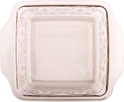 Anchor Hocking Square Baking Dish - Embossed Glass - 8 x 8 - Elegant Rose Design