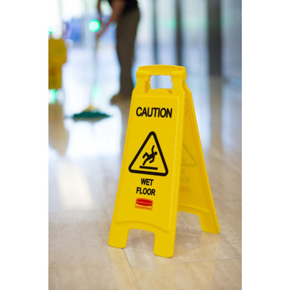Rubbermaid Commercial Products "Caution Wet Floor" Sign, 26-Inch, Yellow, 2-Sided, Floor Warning Sign for Public Spaces, Pack of 6