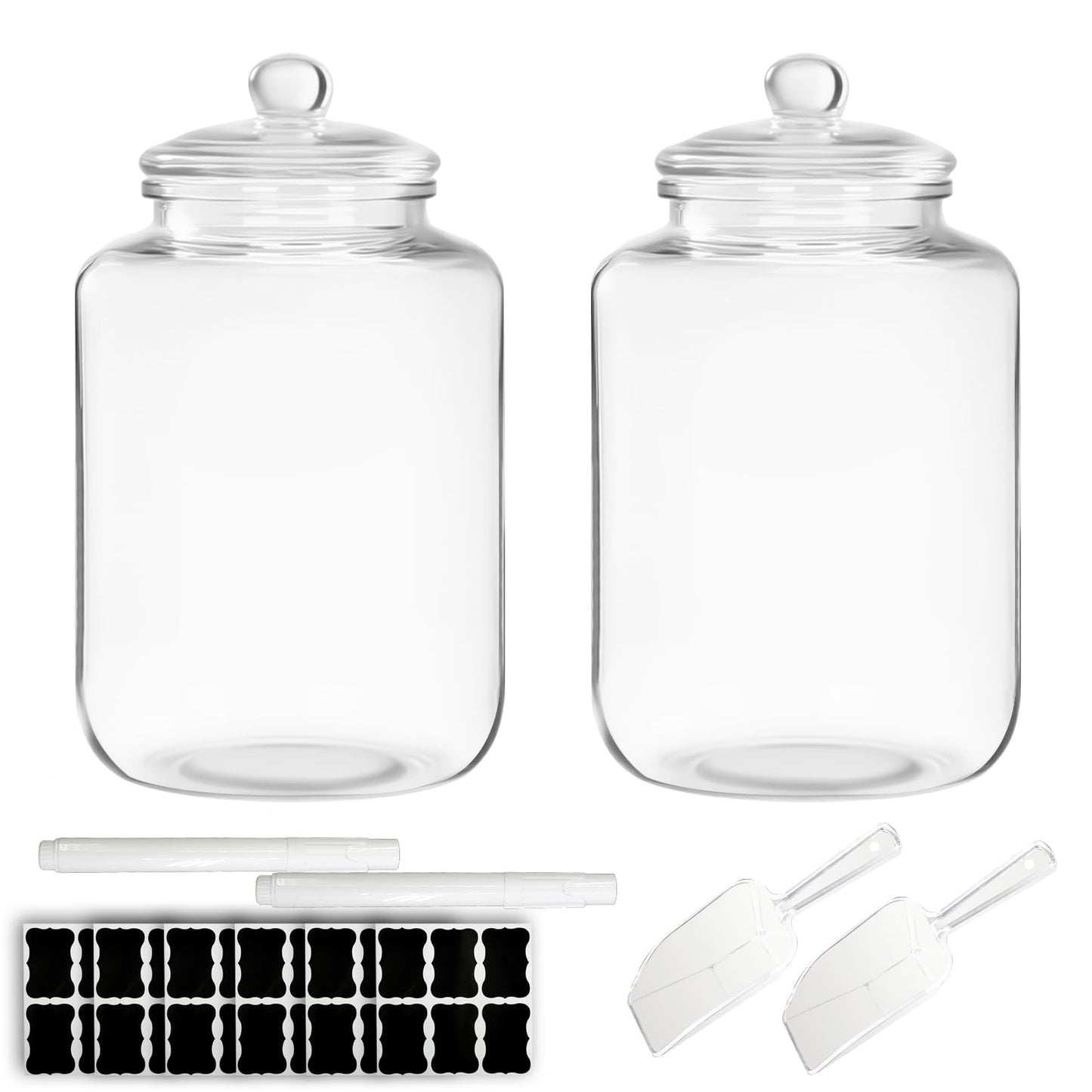 LECEHIVO 2 Pcs 6 Gallon Glass Jar with Lid Large Airtight Food Storage Canister Big Opening Cookie Canning Pot Containers for Flour, Sugar, Dog Treats, Candy, Pasta, and Kitchen Use