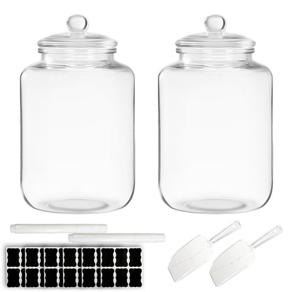 LECEHIVO 2 Pcs 6 Gallon Glass Jar with Lid Large Airtight Food Storage Canister Big Opening Cookie Canning Pot Containers for Flour, Sugar, Dog Treats, Candy, Pasta, and Kitchen Use
