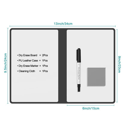 Portable Dry Erase Board,Reusable Whiteboard Notebook, Double-Sided White Board PU Cover 9.5"x6.6" with Marker,Wipe Cloth (Blue)