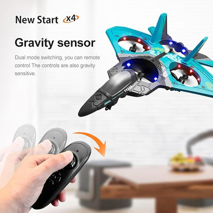 V17 Remote Control Airplane Foam RC Planes for Kids Adults 8-16 RC Fighter Jet Airplane with Light 2 Batteries 360° Flip Fighter Jet Toy Stunt Roll Gifts for Adult Boys (Grey with 2Batteries)