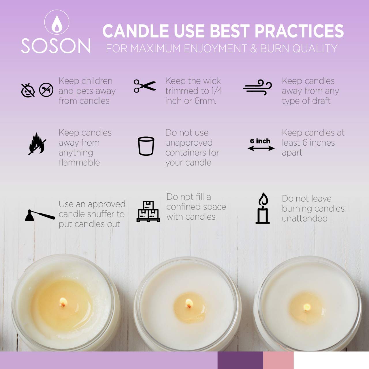Simply Soson 3x6 inch Ivory Pillar Candles Set of 6, Smooth Texture, Unscented Ivory Candles, Dripless Candles, 3 inch Pillar Candles Ideal as Wedding, Parties, Spas, Dinner, Home Decoration, Church