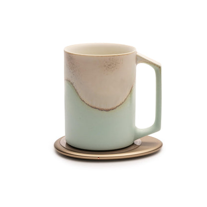 Ui Artist Collection Self-Heating Mug Set – Mint Glacier | 12 fl oz / 355 mL Handcrafted Ceramic Coffee & Tea Mug with Heating Pad