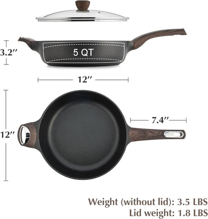 SENSARTE Nonstick Frying Pan - 12 Inch Deep Skillet with Lid | Healthy, PFOA-Free Cooking Pan