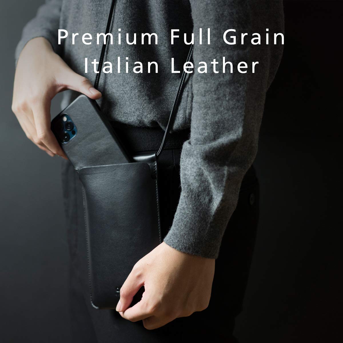 alto Leather Phone Purse Case, Italian Leather Crossbody Cellphone Bag with Card Holder, Pocket, Shoulder Strap, for Men and Women, fits iPhones and Android Phones up to 6.8 inches (Forest Green)