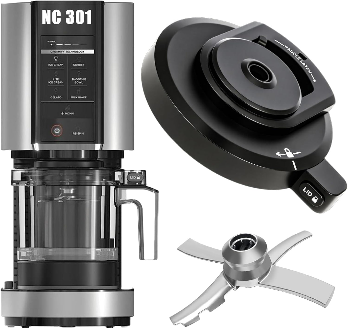 Ninja Creami Replacement Lid - Reusable Outer Bowl Lid with Paddle for NC299AMZ | NC300 Series