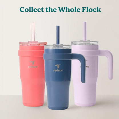 Reduce 24 oz Stainless Steel Tumbler with Handle - Dual-Wall Vacuum Insulated Travel Mug, Sweat-Proof Lid & Reusable Straw - Keeps Drinks Cold for 24 Hrs, Fits Cupholders, Dishwasher Safe-Mineral Blue