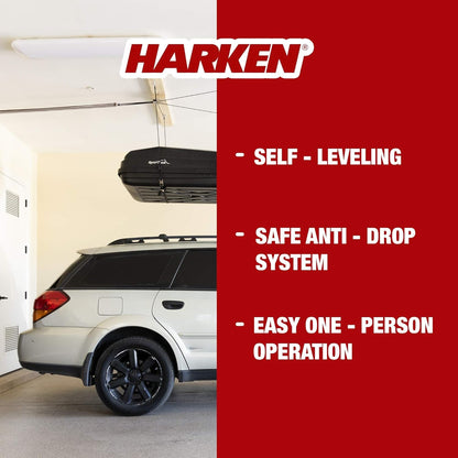 HARKEN Hoister Lightweight Cargo Carrier Overhead Garage Storage 4-Point Hoist System for 60lb Carriers, Kayaks, Canoes, Storage (60lb max load,16ft.Ceiling), Model 7801.16