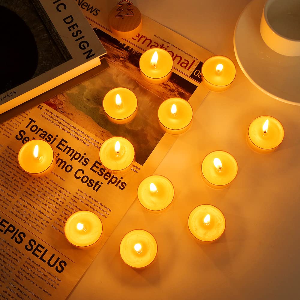 LJQizn 24pcs Natural Beeswax Tealight Candles Handmade Decorative Unscented Pure Beeswax Tea Lights（ Perfect for Birthday Party ,Wedding, Spa, Home Decor)
