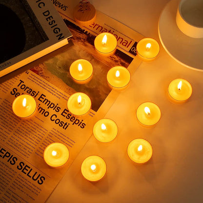 LJQizn 24pcs Natural Beeswax Tealight Candles Handmade Decorative Unscented Pure Beeswax Tea Lights（ Perfect for Birthday Party ,Wedding, Spa, Home Decor)