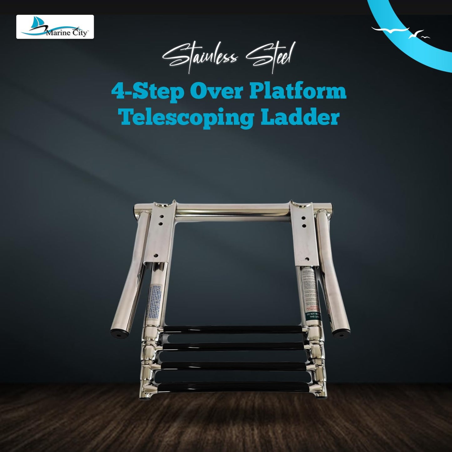 MARINE CITY 316 Grade Stainless Steel 4-Step Over Platform Telescoping Ladder with Retractable Handle