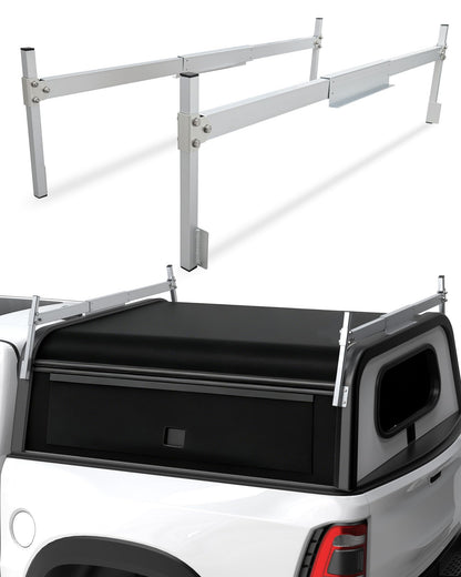 Mountainpeak Silver Adjustable Truck Cap Ladder Rack, Aluminum Universal Truck Topper Ladder Rack for Camper Shell, Lumber,Pipe