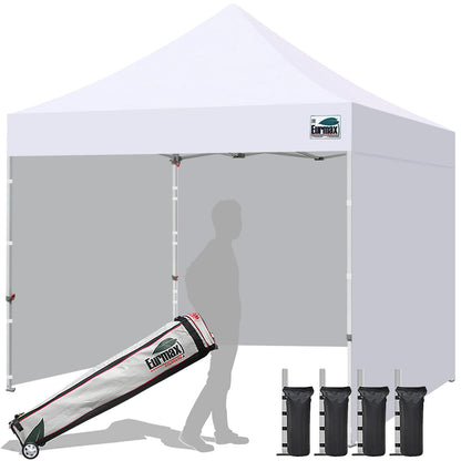 Eurmax USA 10x10 Pop Up Canopy Tent,Commercial Tent with Patented No-Tip Rolling Bag,4 Zippered Removable Walls,UV & Water Resistant Canopy Top,Heavy Duty Outdoor Gazebo,Instant Shelter(White)