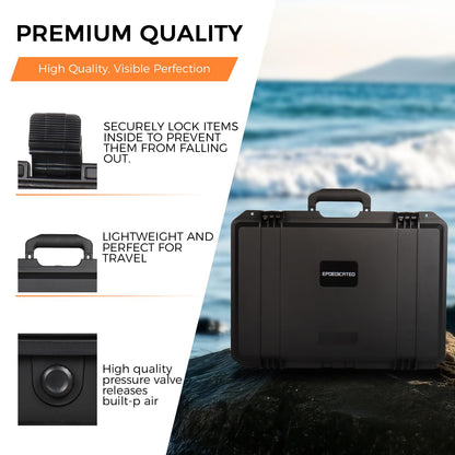 EPDEDICATED IP67 Waterproof Shockproof Hard Case, Orange Rugged Hard Shell with Custom Foam Insert, Lockable Heavy-Duty Equipment Case for Camera Drone Tools Camping Gear, 18.0×13.39×5.12 In (Black)