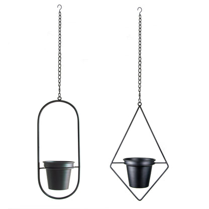 Metal Hanging Planters, Modern Plant Hanger with 5 inch Pot, Set of 4 Black Plant Holder, Small Wall and Ceiling Planter for Indoor Plants, Home Décor