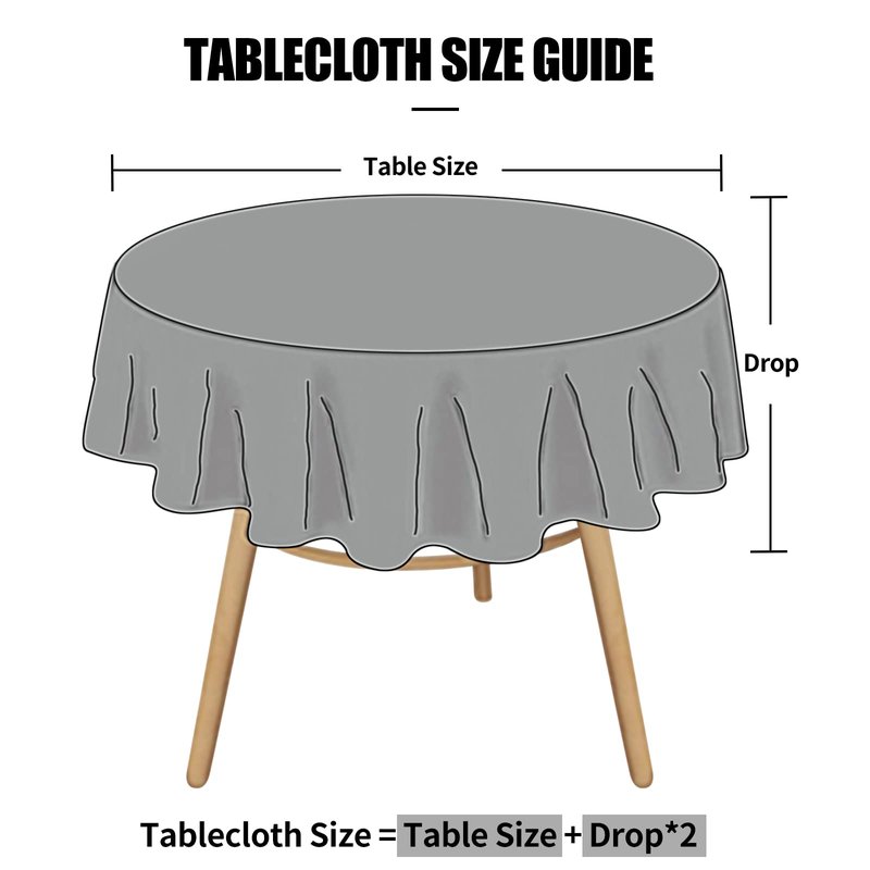 Smiry Round Table Cloth, Waterproof Heavy Duty Vinyl Tablecloths, Wipeable Washable Table Cover for Kitchen and Dining Room (Grey, 70" x 70")