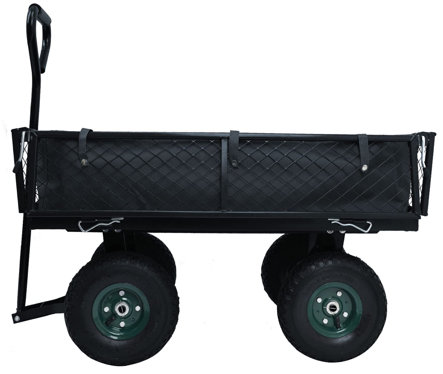 Elevon Heavy Duty Garden Cart, 400 Lb Weight Capacity, Liner Included, Mesh Steel Folding Utility Wagon with Removable Sides and 10in Pneumatic Tires,Black