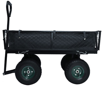 Elevon Heavy Duty Garden Cart, 400 Lb Weight Capacity, Liner Included, Mesh Steel Folding Utility Wagon with Removable Sides and 10in Pneumatic Tires,Black