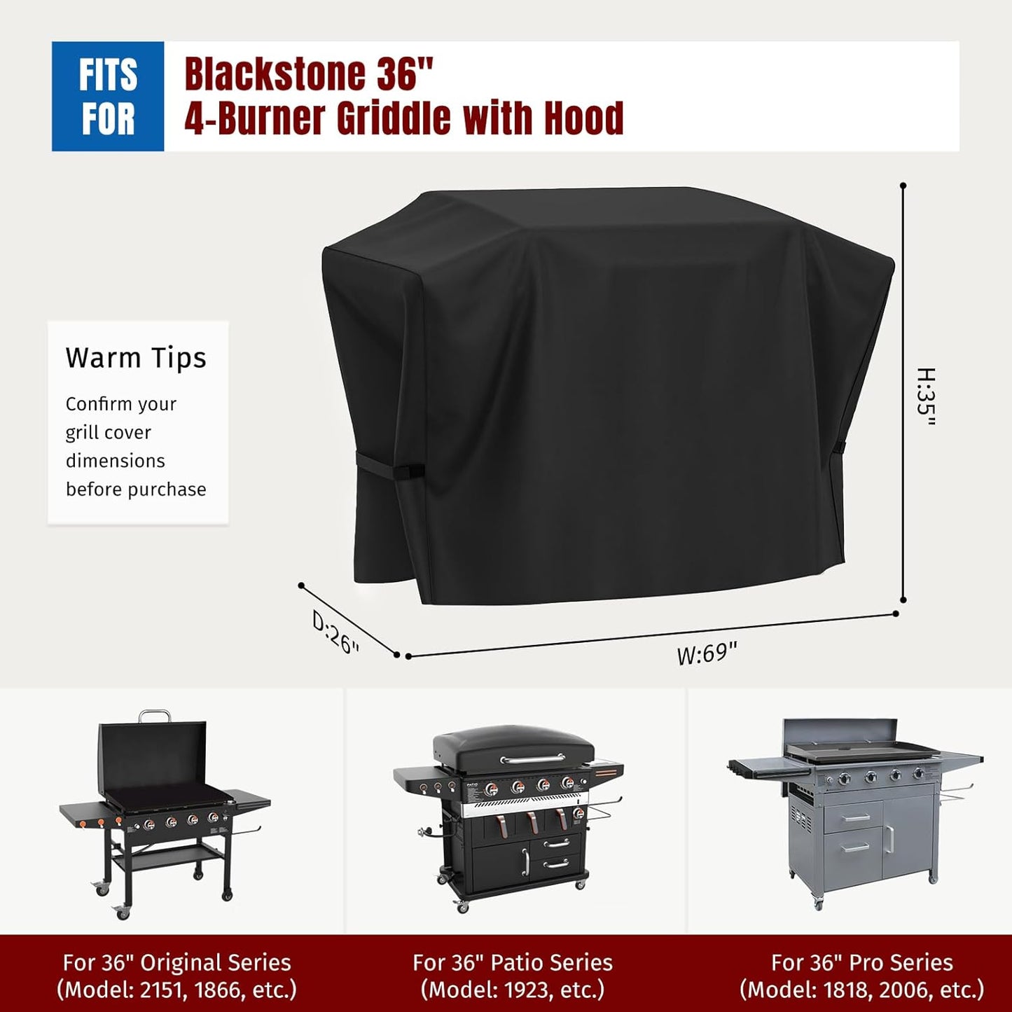 SHINESTAR Griddle Cover - Heavy Duty Waterproof & UV-Resistant for 36 Inch Blackstone Grill | Fits 4 Burner