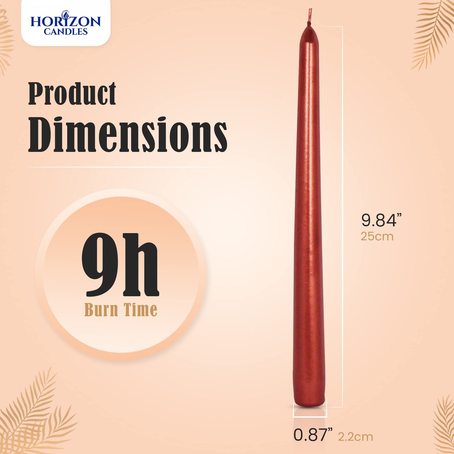 Horizon Unscented 10-Piece Taper Candle Set – 9 Hours Burning Time Smokeless & Dripless Candles for Centerpieces at Wedding, Holiday Dinners, Festive Parties and Home Decor - Metallic Red