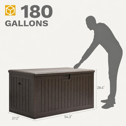 DWVO 180 Gallon Double-Wall Deck Box, XL Large Resin Outdoor Storage Box, Lockable & Waterproof, Double as Seating, 1000lbs Capacity (Brown)