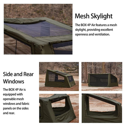 CAMVIL 2025 Upgraded Box 4P Inflatable Camping Tent, 4 Season Blow Up Tent with Pumb, Easy Setup No Assembly Needed Luxury Glamping Tent (Green)