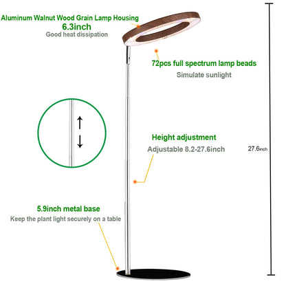 Yadoker 144 LEDs Plant Grow Light for Indoor Plant,Walnut Wood Grain Aluminum LED Grow Light with Black Base, Height Adjustable,6.3" Aluminum Housing,Automatic Timer with 8/12/16 Hours,2 Pack