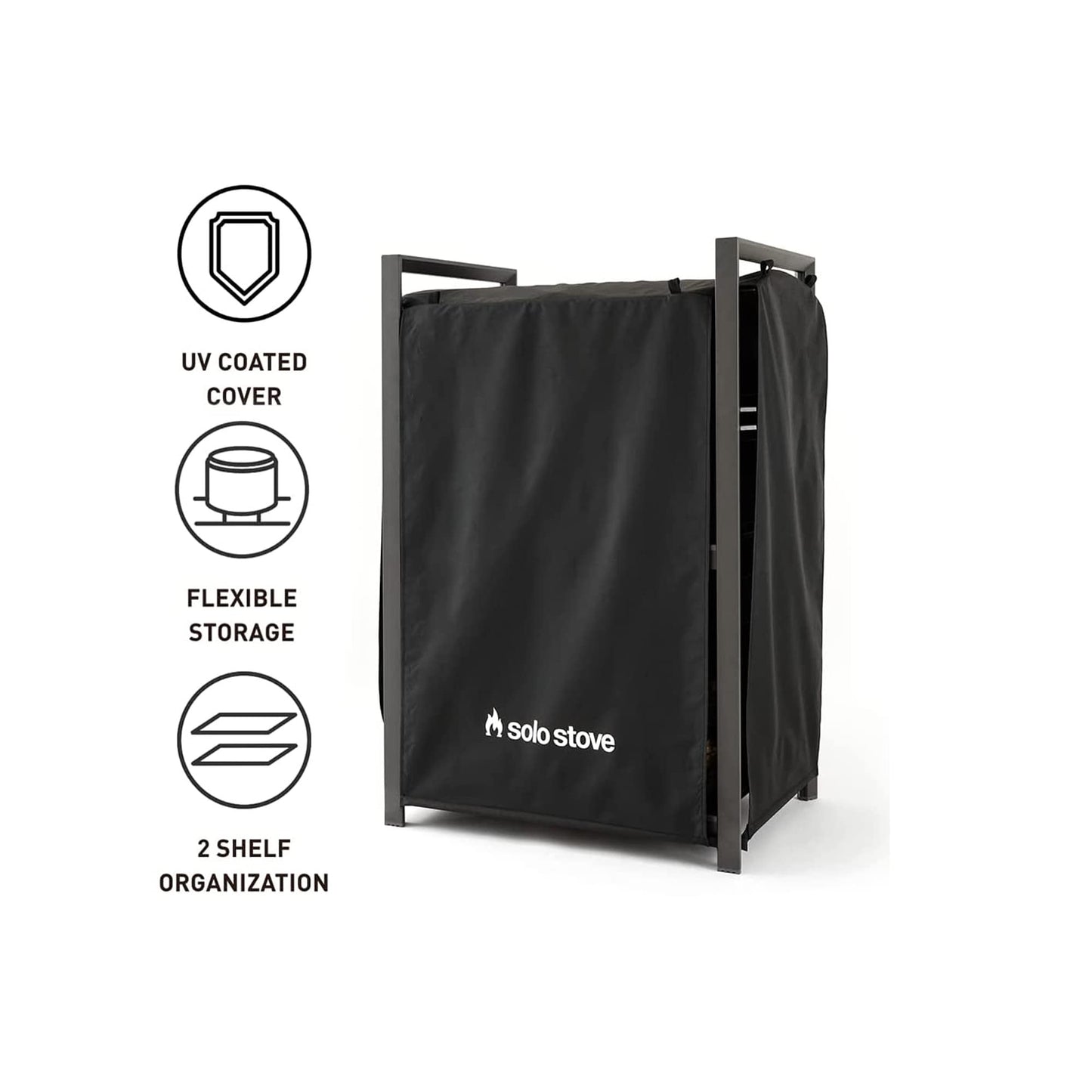 Solo Stove Station – 4.4ft Black Aluminum Firewood Rack with UV-Coated Cover, Two-Shelf Outdoor Storage for Fire Pit Logs, Tools & Accessories