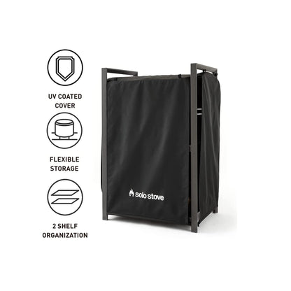 Solo Stove Station – 4.4ft Black Aluminum Firewood Rack with UV-Coated Cover, Two-Shelf Outdoor Storage for Fire Pit Logs, Tools & Accessories