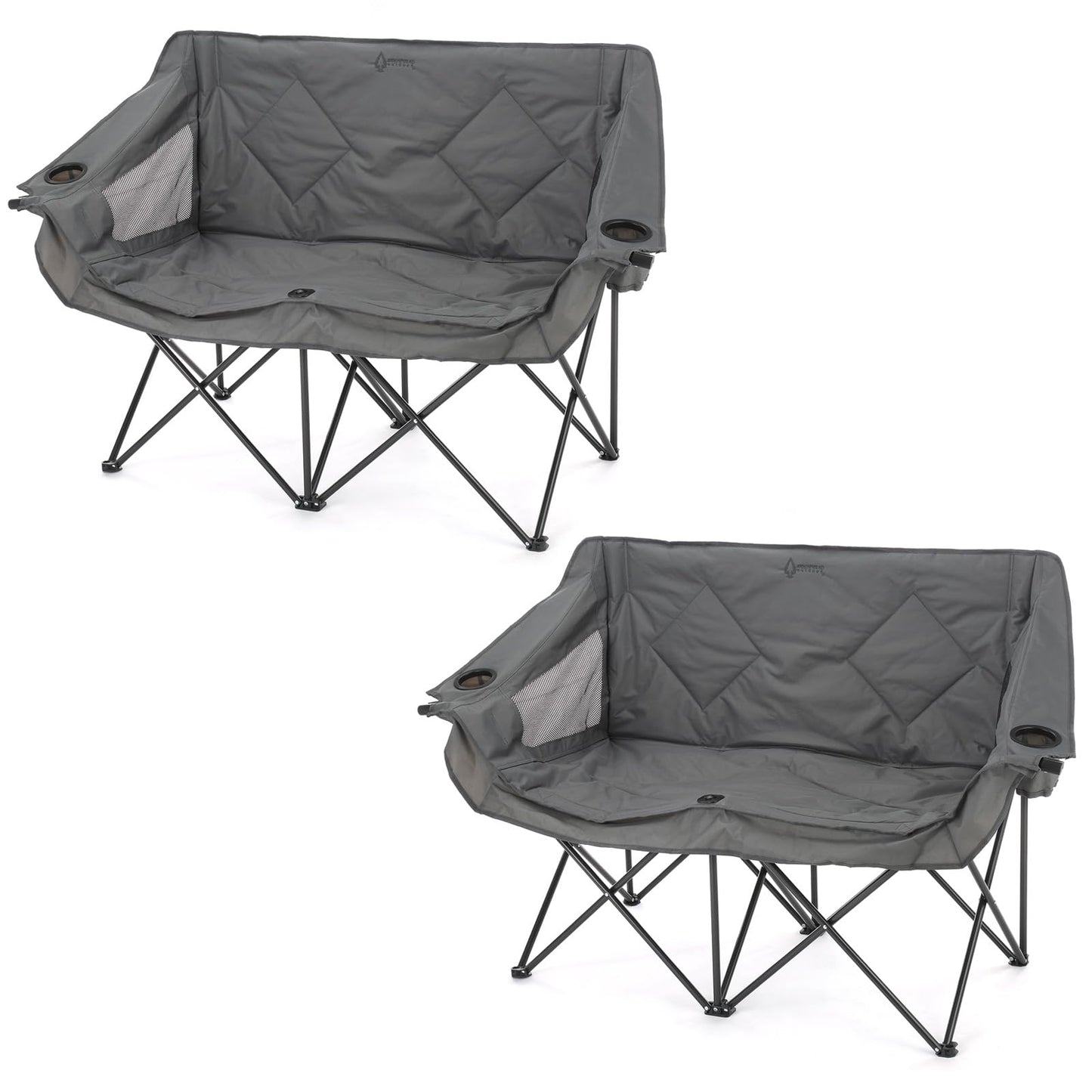 ARROWHEAD OUTDOOR 2-Pack Portable Folding Double Duo Camping Chair Loveseat w/ 2 Cup & Wine Glass Holder, Carrying Bag, Supports up to 650lbs