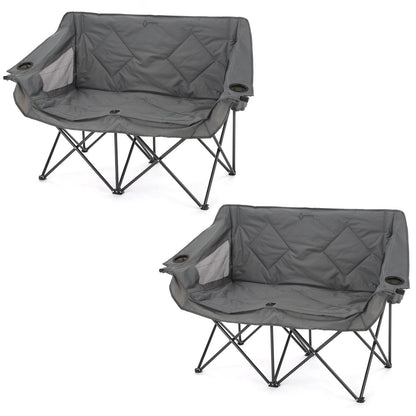 ARROWHEAD OUTDOOR 2-Pack Portable Folding Double Duo Camping Chair Loveseat w/ 2 Cup & Wine Glass Holder, Carrying Bag, Supports up to 650lbs
