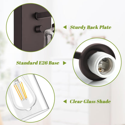 VerRon Wall Sconces, 2-Light Modern Vanity Light Fixtures, Oil Rubbed Bronze, Glass Shade, Model B04014P(2PK)
