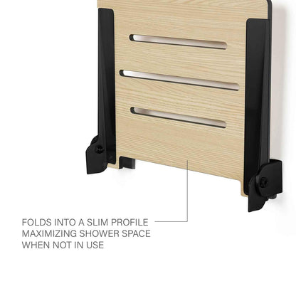 Seachrome 18 inch Silhouette Slimline Folding Wall Mount Shower Bench Seat, Urban Chic Seat with Matte Black Frame