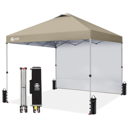 CROWN SHADES Pop Up Canopy with 1 Side Wall - Beach Tent with One Push Setup - Outdoor Sun Shade for Events, Parties, Camping - Gazebo with STO-N-Go Cover Bag, Beige, 12x12FT