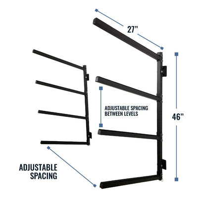 StoreYourBoard 4 Paddleboard Storage Rack, Adjustable Wall Mounted Indoor Garage Organizer, Standup Holds SUPs and Kayaks