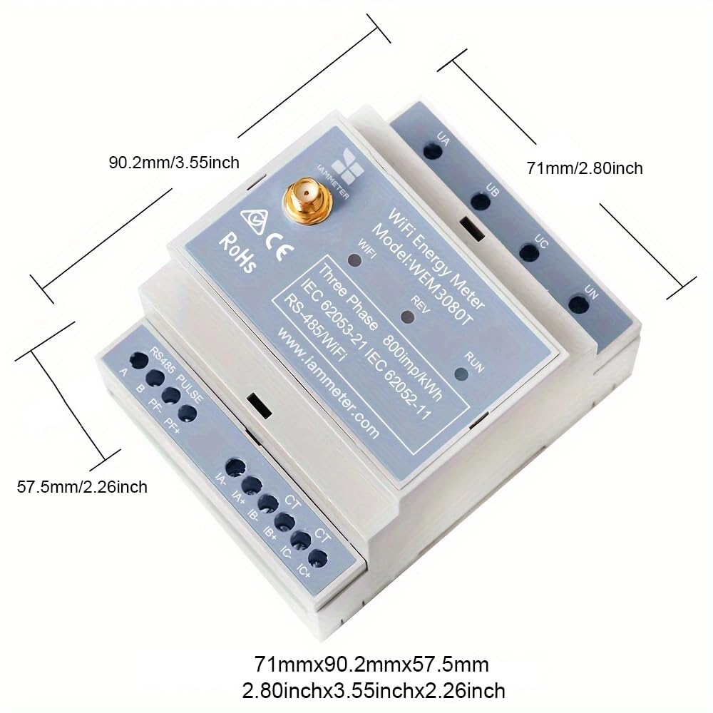 IAMMETER WEM3080TD Three-Phase Wi-Fi Energy Meter, Delta System Compatible, High-Precision 3-Phase Power Monitor, Real-Time Energy Tracking, DIN-Rail Installation, API & Cloud Supported