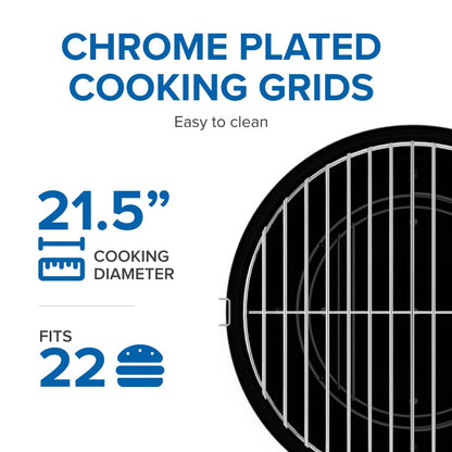 Napoleon NK22 Premium Charcoal Kettle Grill, Black, Porcelain-Enameled Lid and Bowl, Chrome-Plated Cooking Grid