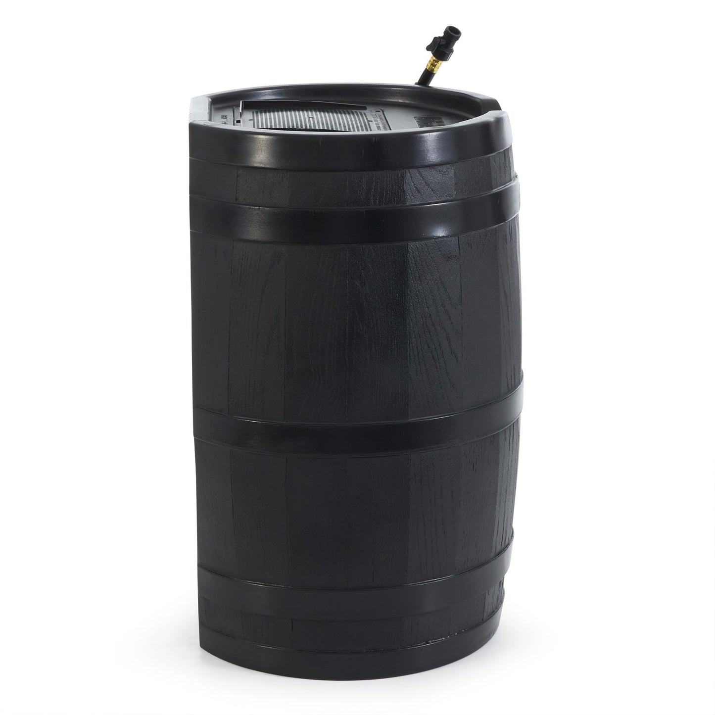 FCMP Outdoor 45 Gallon Heavy Duty Rain Water Catcher Barrel Container with Hose and Debris Screen for Outdoor Plants, Garden, and Landscapes (RC45-BLK) Black