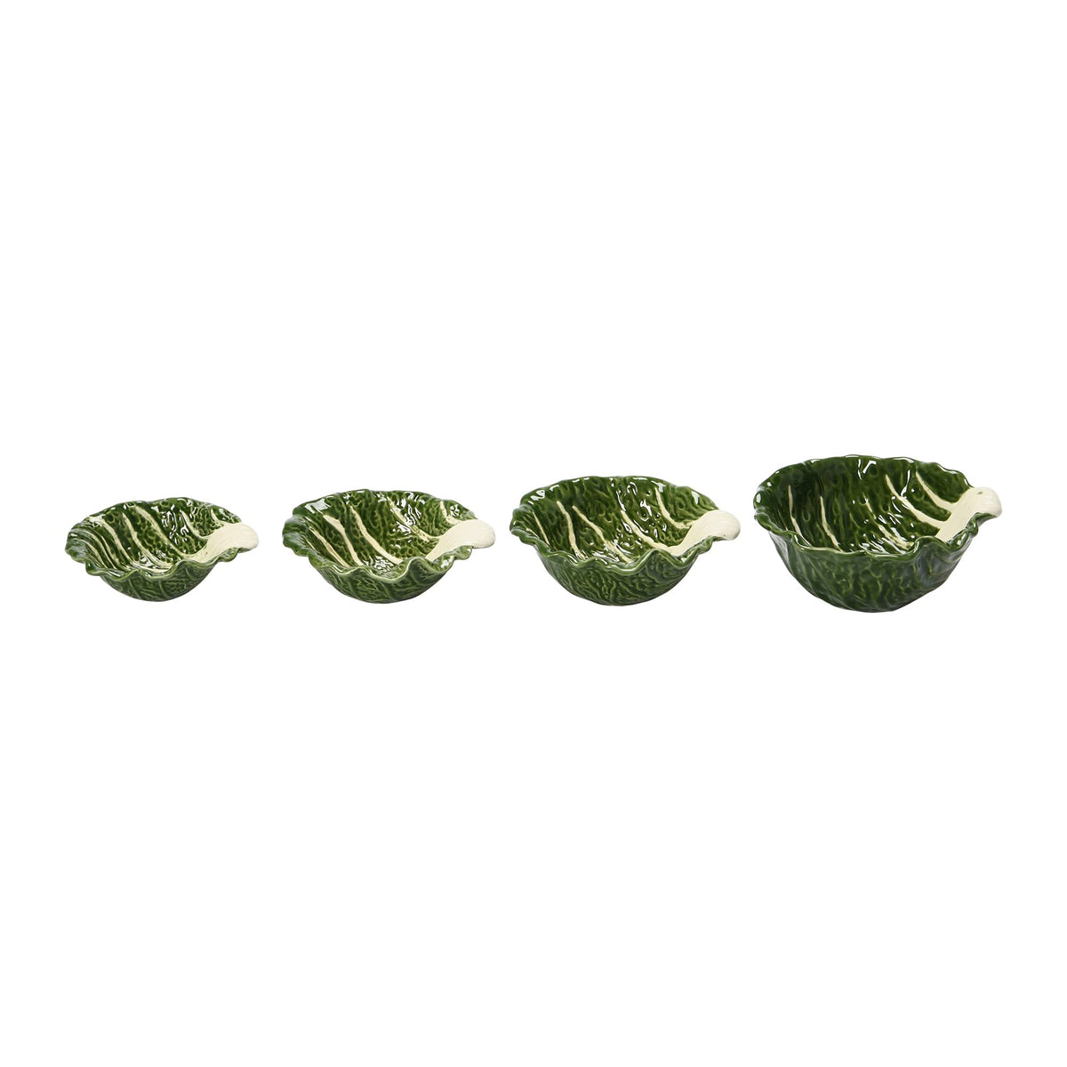 Hand-Painted Cabbage Shaped Stoneware Bowls, Set of 4