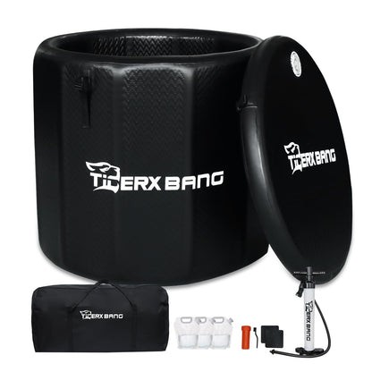 TIGERXBANG Ice Bath Tub,Inflatable Cold Plunge Tub, Water Chiller Compatible,151.3Gallon Portable Ice Plunge Tub for Athletes, Adult Ice Bath Enthusiasts(Circle Classic Black)