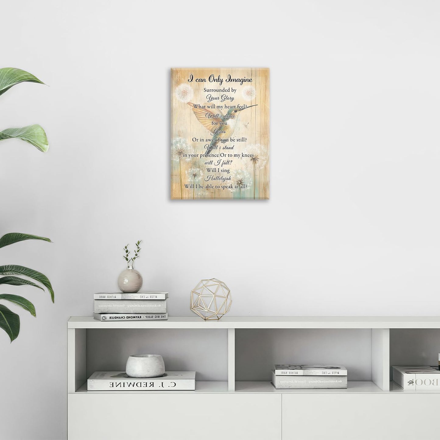 Hummingbird Wall Art, Farmhouse Christian Pictures Wall Decor, Bird Dandelion Canvas Prints, I Can Only Imagine Painting, Framed Artwork for Bedroom Living Room Kitchen Bathroom Dining Room Office 24"x 20"