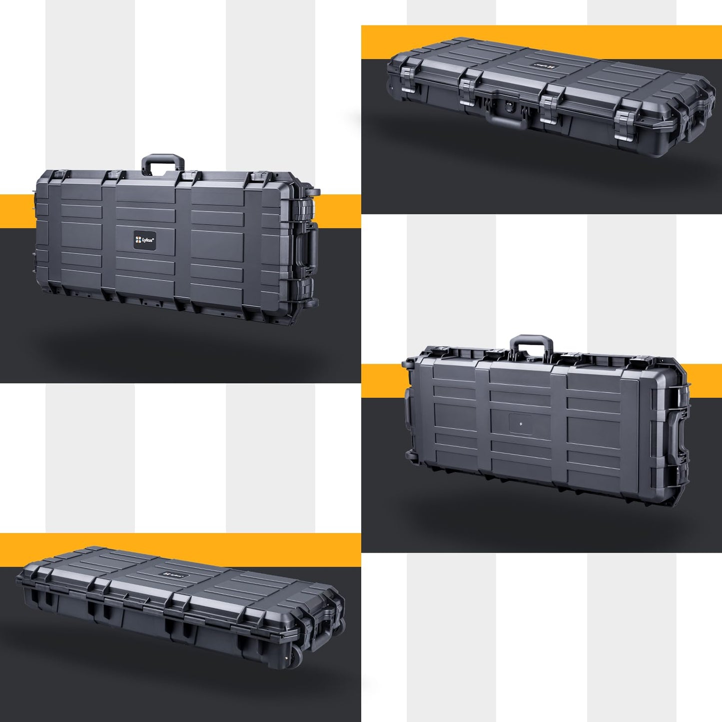 Lykus HC-9010 Long Waterproof Hard Case with Customizable Foam Insert and Wheels, Interior Size 34.17x13.19x5.12 in, Suitable for long items