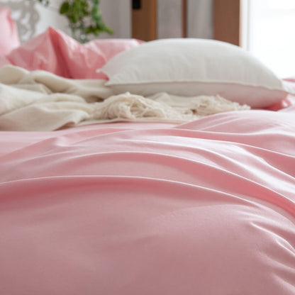 Pink Duvet Cover Twin, 100% Washed Microfiber 3-Piece Solid Color Casual Bedding Set for Boys & Girls, Zipper Closure, Luxury Ultra Soft Comfort (Twin)