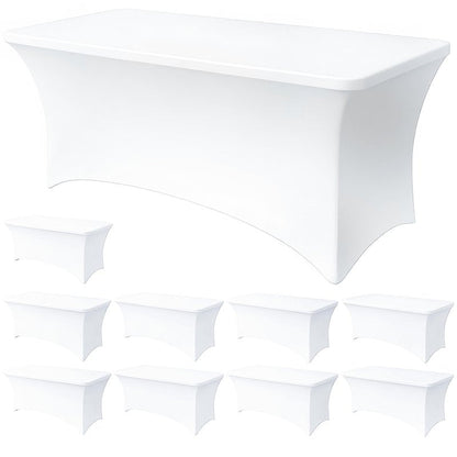 Lemict 6FT White Table Cloth - 10 Pack Fitted Stretch Rectangle Spandex Tablecloth, Washable Table Cover for Party, Picnic, Wedding, Banquet, Birthday and Festival(30" x 72")