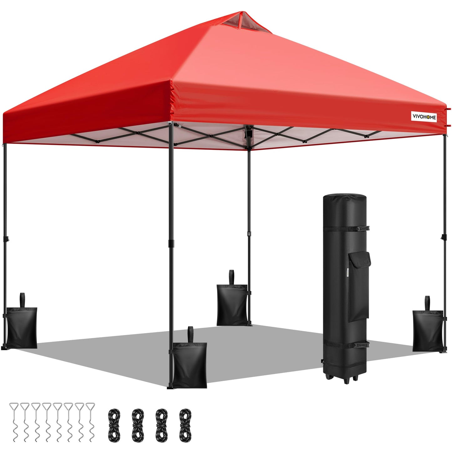 VIVOHOME 10x10ft Pop Up Canopy Tent One Push Setup Outdoor Portable Shelter Tent Heavy Duty with Wheel Carry Bag and 4 Sandbags, Red