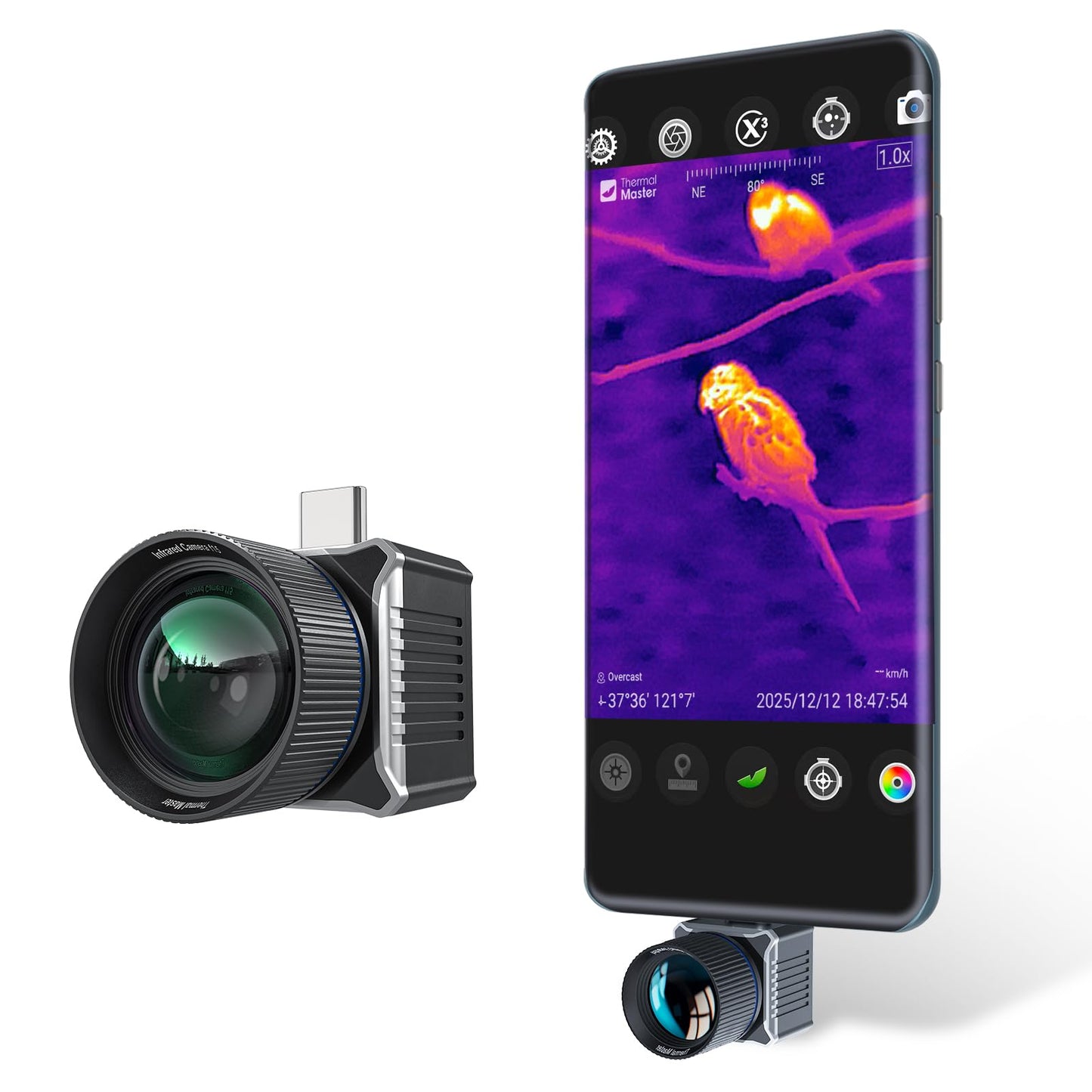 Thermal Master T2 Max - Birdwatching Thermal Camera for Android, 512x384 Super Resolution Thermal Monocular with 50Hz, 15mm Manual Lens, 15x Digital Zoom, 25mK NETD, Wildlife Observation, Black