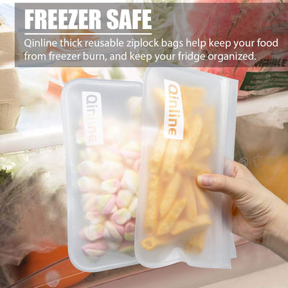 Reusable Food Storage Bags - 24 Pack Freezer Bag, Reusable Bags Silicone, Extra Thick Leakproof Lunch Bag