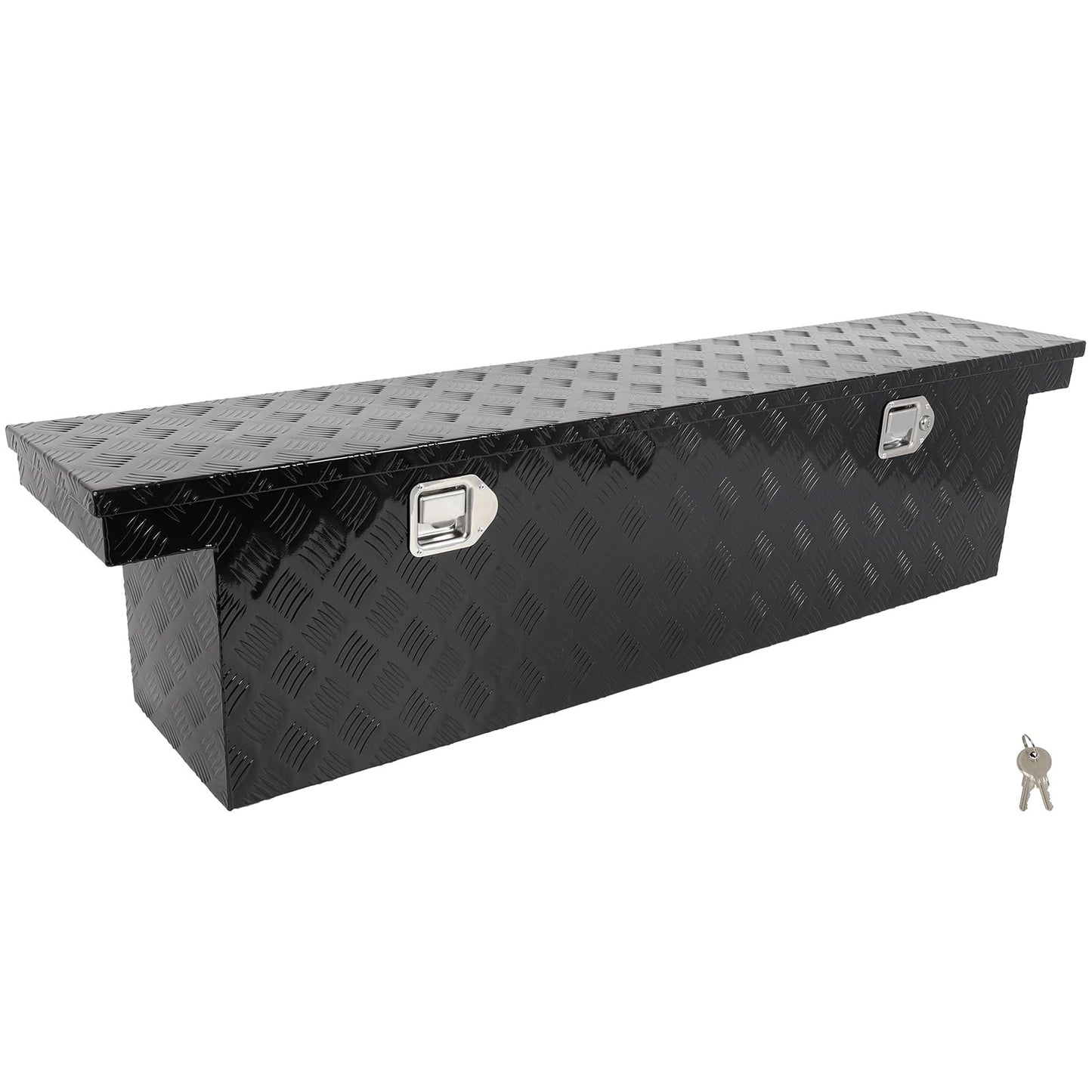 SCITOO 60" Aluminum Diamond Plate Truck Bed Tool Box,Heavy Duty Crossover Storage for Most Full Size Pickups,Lockable Weatherproof Chest,Fits 60"WX14"DX14"H Truck Beds,Easy Access to Load and Unload