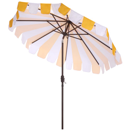 SAFAVIEH Outdoor Patio Furniture Collection – Meze 9 Ft Yellow Stripe & Brown Crank Umbrella, Market-Style Patio Umbrella with Aluminum Pole, Outdoor Shade Accent (PAT8013Y)